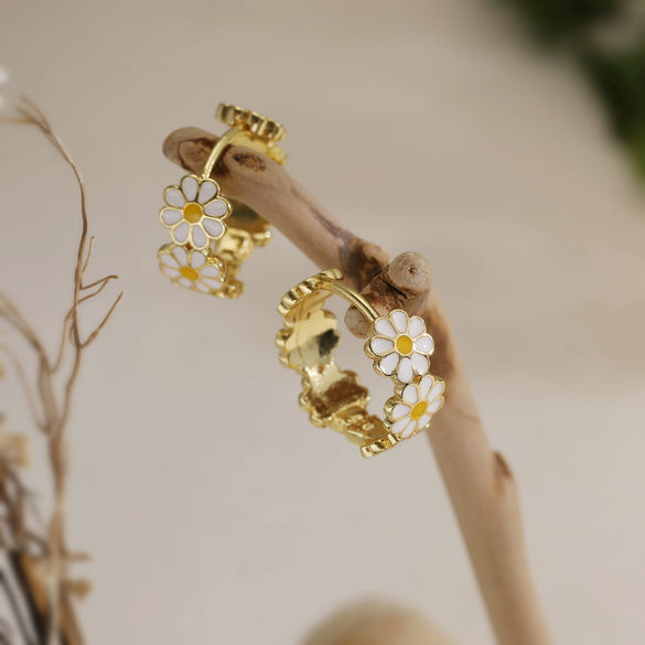 Wholesale Copper Sweet Style Flower Shape Dripping Oil Earrings For Women