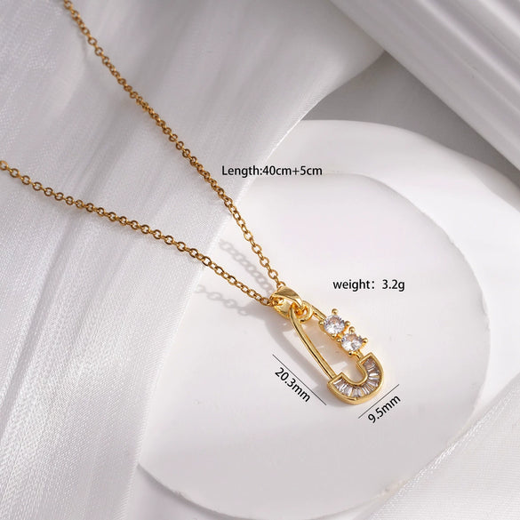 Wholesale Copper Titanium Steel Ochain Necklace For Women With Microinlaid Zircon Paper Clip Pendant Light Luxury Geometric Electroplated Style