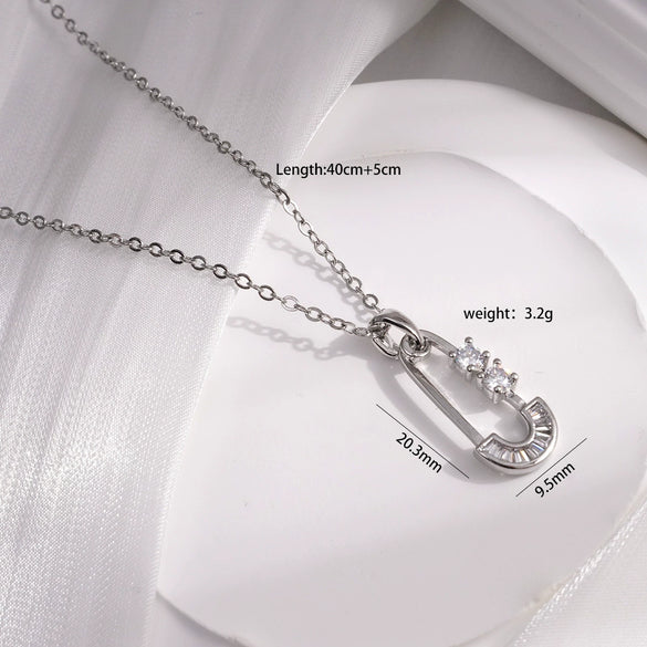 Wholesale Copper Titanium Steel Ochain Necklace For Women With Microinlaid Zircon Paper Clip Pendant Light Luxury Geometric Electroplated Style