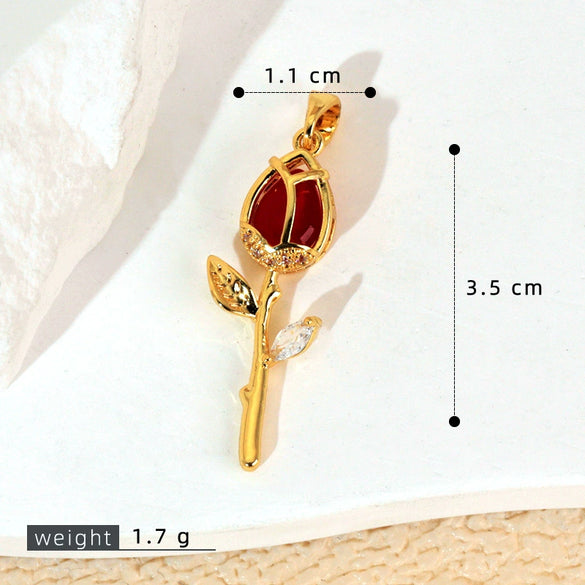 Wholesale Copper Tulip Zircon Flower Leaf Pattern Micropaved Necklace For Female With Cartoon Style