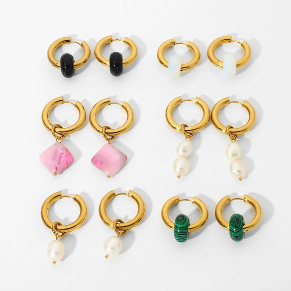 Wholesale Copper Turquoise Irregular Baroque Pearl Stone Element Pendant Earrings Electroplated
