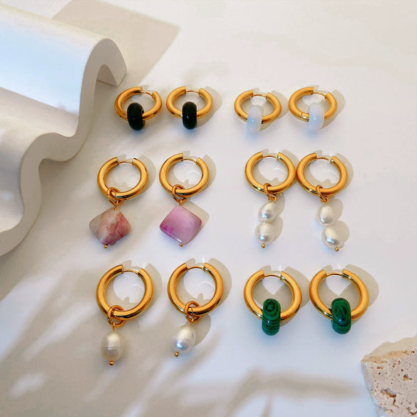Wholesale Copper Turquoise Irregular Baroque Pearl Stone Element Pendant Earrings Electroplated