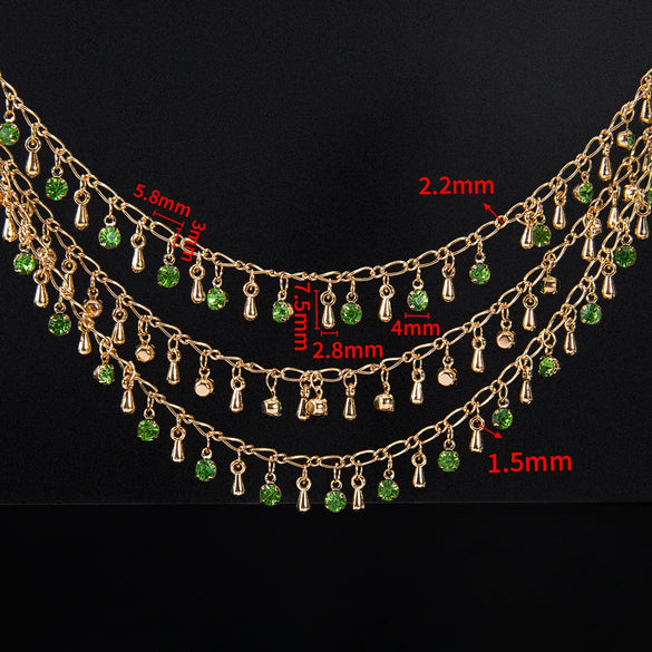 Wholesale Copper Water Drop Pendant Chain With Rhinestones And Butterfly Pattern Electroplated For Diy Necklace And Bracelet