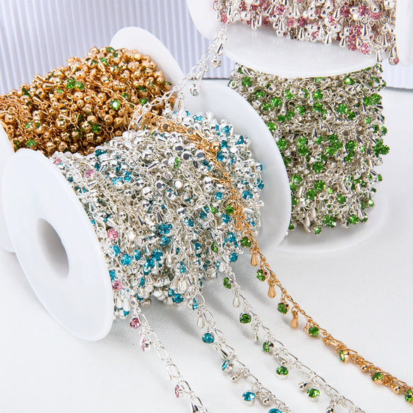 Wholesale Copper Water Drop Pendant Chain With Rhinestones And Butterfly Pattern Electroplated For Diy Necklace And Bracelet