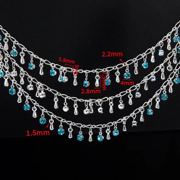 Wholesale Copper Water Drop Pendant Chain With Rhinestones And Butterfly Pattern Electroplated For Diy Necklace And Bracelet