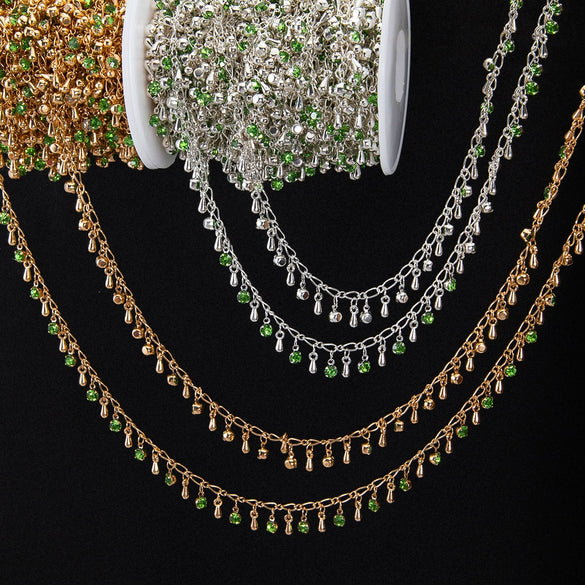 Wholesale Copper Water Drop Pendant Chain With Rhinestones And Butterfly Pattern Electroplated For Diy Necklace And Bracelet