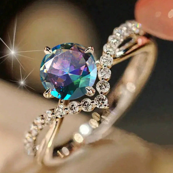 Wholesale Copper Women's Couple Ring With Inlaid Zircon Princess Style Geometric Pattern Four Claw Setting
