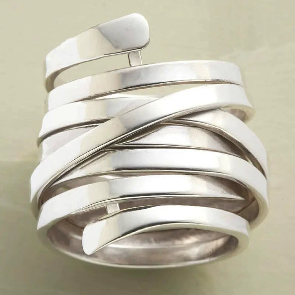 Wholesale Copper Women's Fashion Exaggerated Multilayer Winding Ring With Geometric Lines And Electroplating Treatment