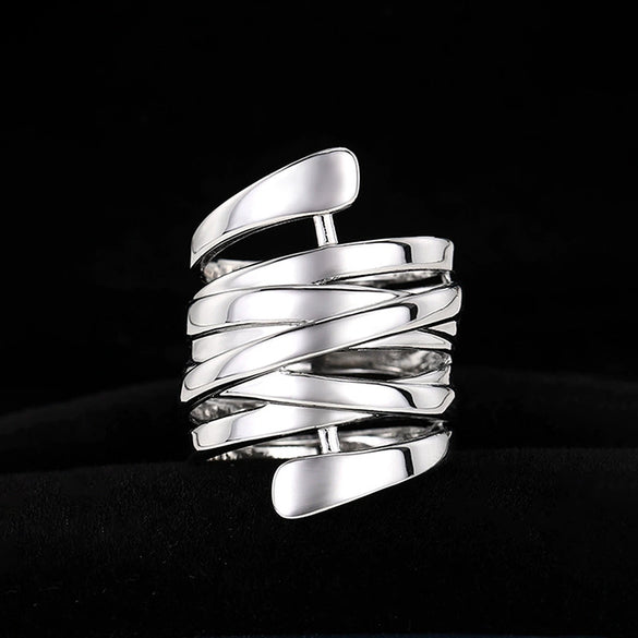 Wholesale Copper Women's Fashion Exaggerated Multilayer Winding Ring With Geometric Lines And Electroplating Treatment