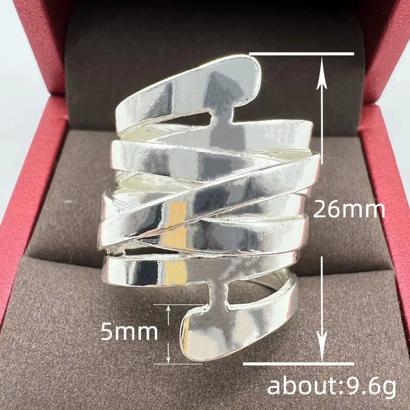 Wholesale Copper Women's Fashion Exaggerated Multilayer Winding Ring With Geometric Lines And Electroplating Treatment