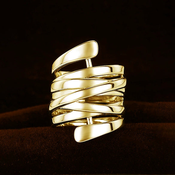 Wholesale Copper Women's Fashion Exaggerated Multilayer Winding Ring With Geometric Lines And Electroplating Treatment
