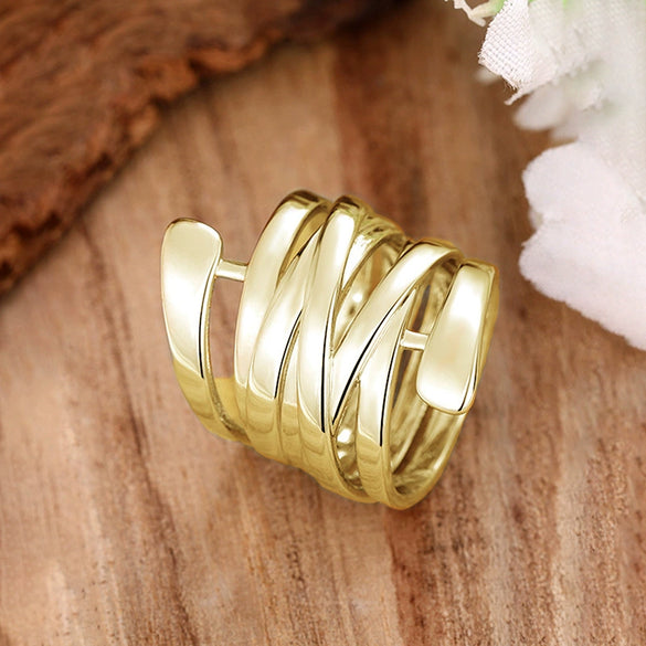 Wholesale Copper Women's Fashion Exaggerated Multilayer Winding Ring With Geometric Lines And Electroplating Treatment