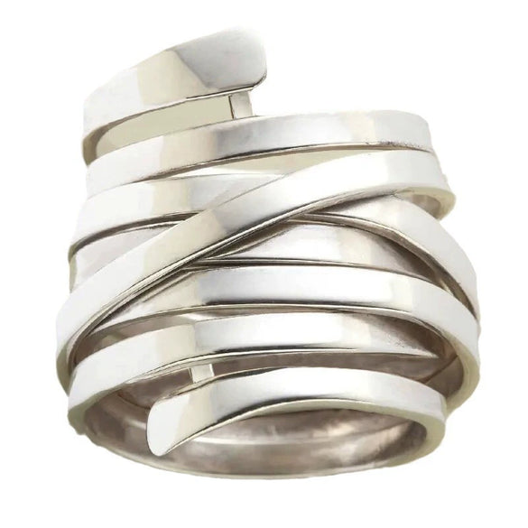 Wholesale Copper Women's Fashion Exaggerated Multilayer Winding Ring With Geometric Lines And Electroplating Treatment