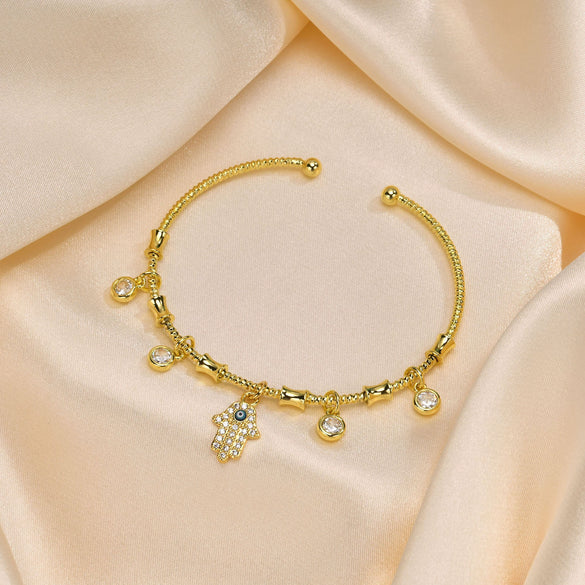 Wholesale Copper Women's Fashion U Shaped Electroplated Zircon Open Bracelet