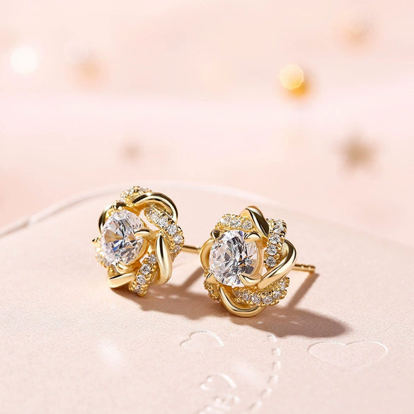 Wholesale Copper Women's Fragrant Flower Earrings With Four Leaf Clover Design And Zircon Styling