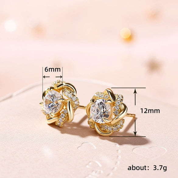 Wholesale Copper Women's Fragrant Flower Earrings With Four Leaf Clover Design And Zircon Styling