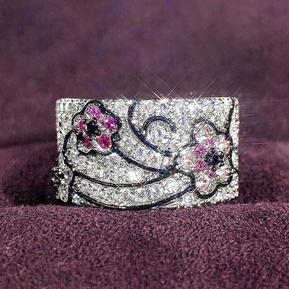 Wholesale Copper Women's Fresh Style Geometric And Flower Patterned Ring Jewelry With Zirconia Design