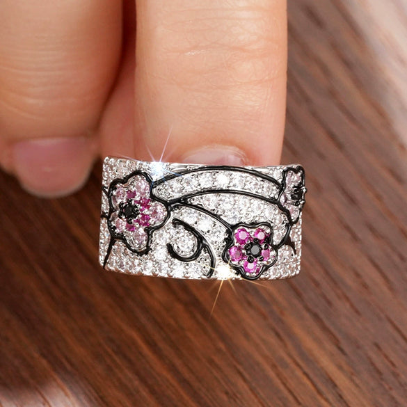 Wholesale Copper Women's Fresh Style Geometric And Flower Patterned Ring Jewelry With Zirconia Design