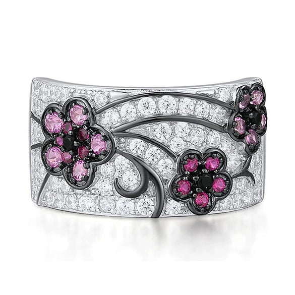 Wholesale Copper Women's Fresh Style Geometric And Flower Patterned Ring Jewelry With Zirconia Design