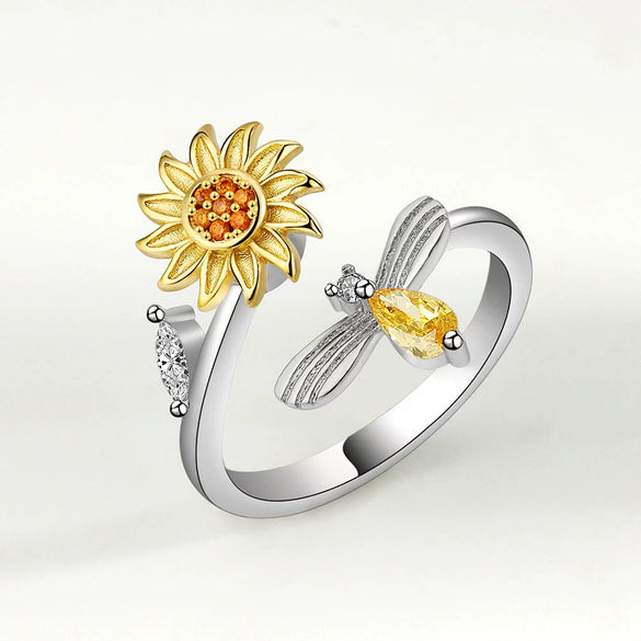 Wholesale Copper Women's Geometric Flower Butterfly Swivel Ring Set With Electroplating