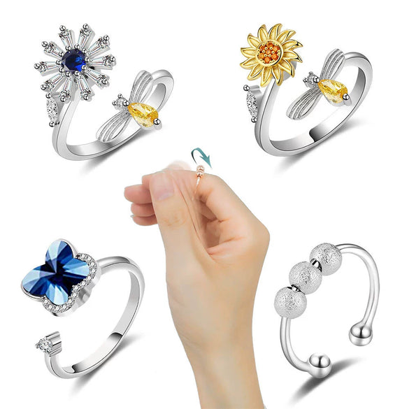 Wholesale Copper Women's Geometric Flower Butterfly Swivel Ring Set With Electroplating