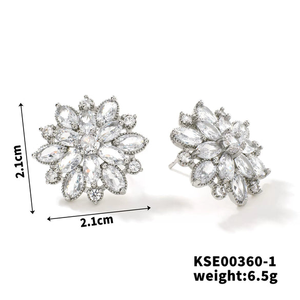 Wholesale Copper Women's Geometric Sunflower Double Layer Zircon Earrings Jewelry Accessories