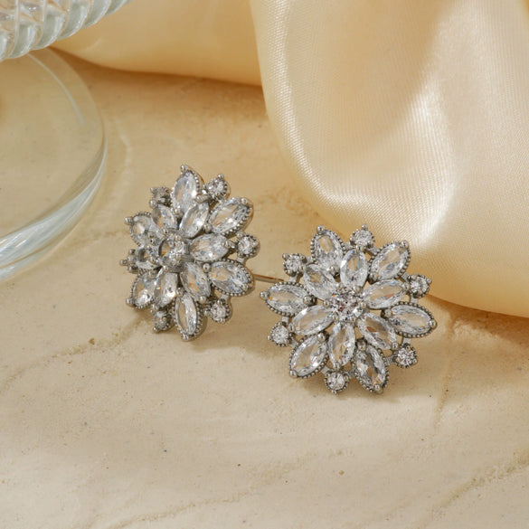 Wholesale Copper Women's Geometric Sunflower Double Layer Zircon Earrings Jewelry Accessories