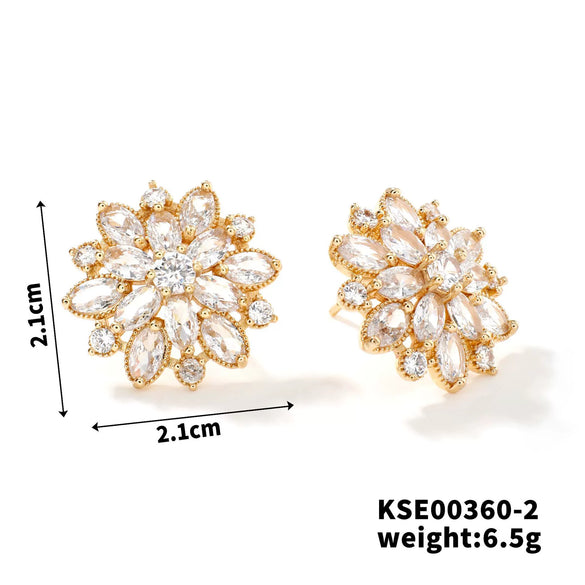 Wholesale Copper Women's Geometric Sunflower Double Layer Zircon Earrings Jewelry Accessories