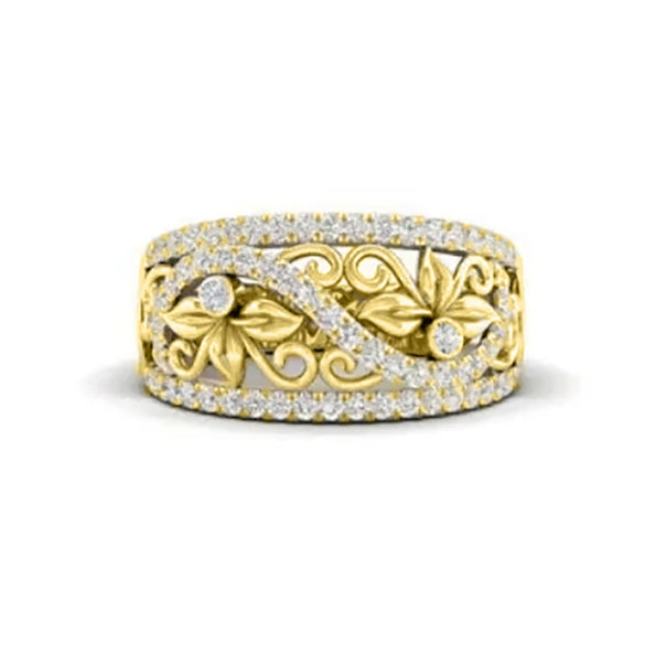 Wholesale Copper Women's Hollowout Flower Ring With Zircon