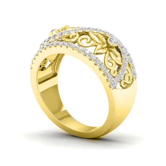 Wholesale Copper Women's Hollowout Flower Ring With Zircon