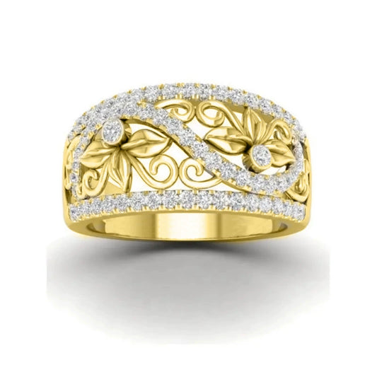 Wholesale Copper Women's Hollowout Flower Ring With Zircon