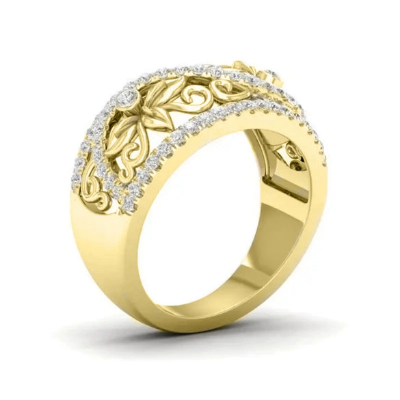 Wholesale Copper Women's Hollowout Flower Ring With Zircon