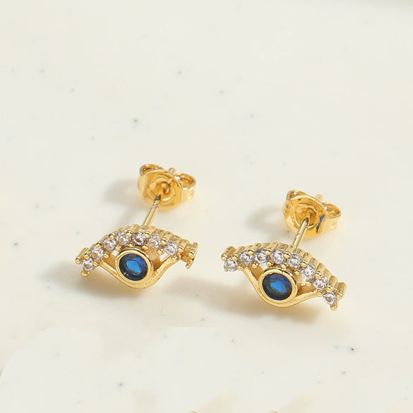 Wholesale Copper Women's Ins Style Geometric Blue Eyes Devil's Eye Microinlaid Zircon Earrings With Electroplating