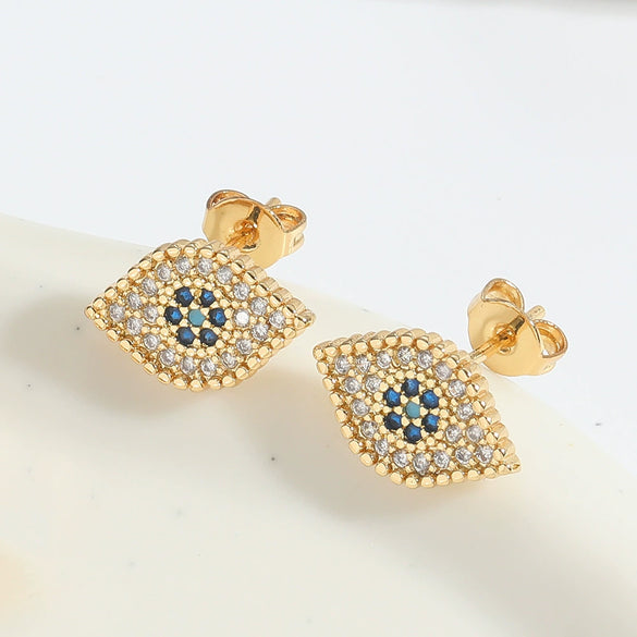 Wholesale Copper Women's Ins Style Geometric Blue Eyes Devil's Eye Microinlaid Zircon Earrings With Electroplating