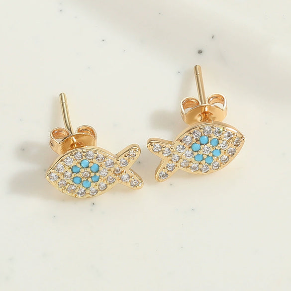 Wholesale Copper Women's Ins Style Geometric Blue Eyes Devil's Eye Microinlaid Zircon Earrings With Electroplating