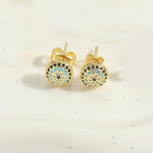 Wholesale Copper Women's Ins Style Geometric Blue Eyes Devil's Eye Microinlaid Zircon Earrings With Electroplating