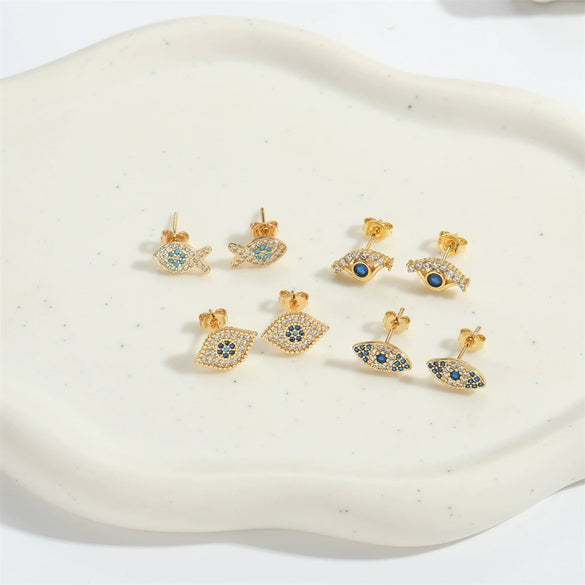 Wholesale Copper Women's Ins Style Geometric Blue Eyes Devil's Eye Microinlaid Zircon Earrings With Electroplating