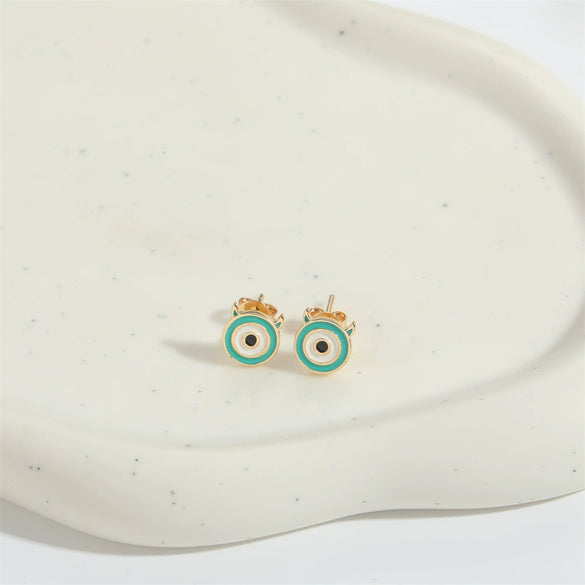 Wholesale Copper Women's Ins Style Geometric Blue Eyes Devil's Eye Microinlaid Zircon Earrings With Electroplating
