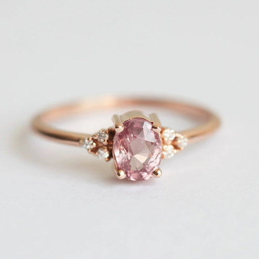 Wholesale Copper Women's Jewelry Pink Zircon Goose Egg Shape Geometric Engagement Ring