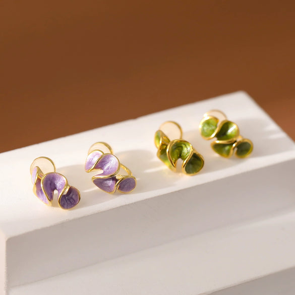 Wholesale Copper Women's Light Luxury Flower Geometric Electroplated Pleated Metal Ear Clip Earrings