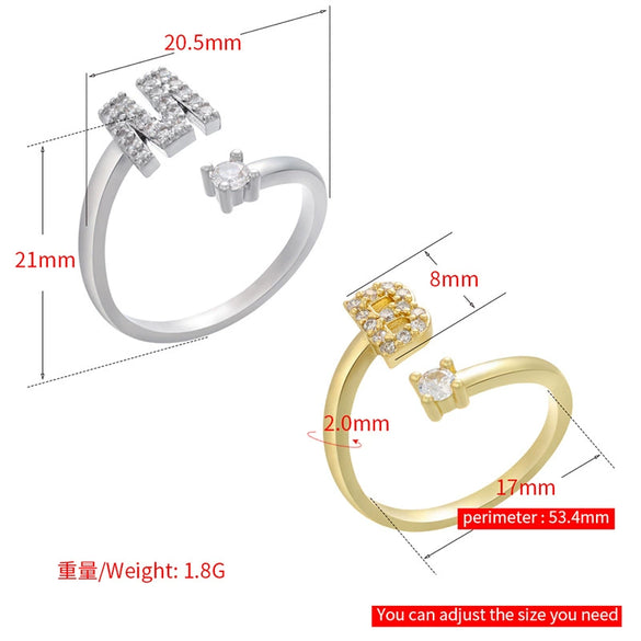 Wholesale Copper Women's Microinlaid Zircon English Letter Open Ring Jewelry Accessories With Electroplating