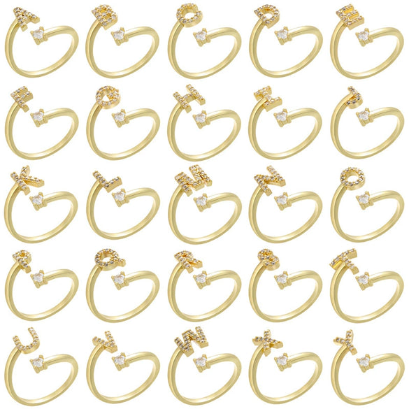 Wholesale Copper Women's Microinlaid Zircon English Letter Open Ring Jewelry Accessories With Electroplating