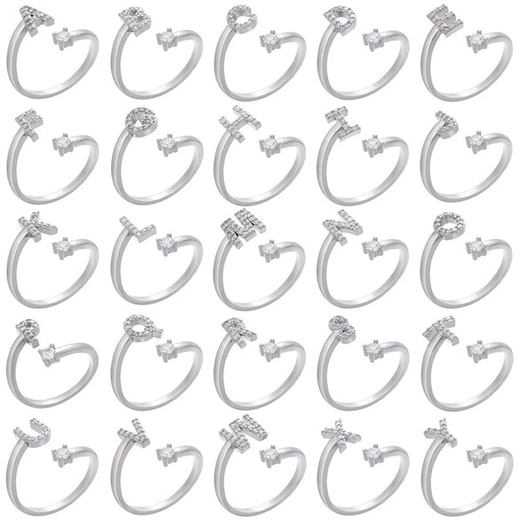 Wholesale Copper Women's Microinlaid Zircon English Letter Open Ring Jewelry Accessories With Electroplating