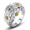Wholesale Copper Women's Pastoral Style Single Ring With Flower And Geometric Pattern And Zirconia Inlaid