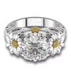 Wholesale Copper Women's Pastoral Style Single Ring With Flower And Geometric Pattern And Zirconia Inlaid