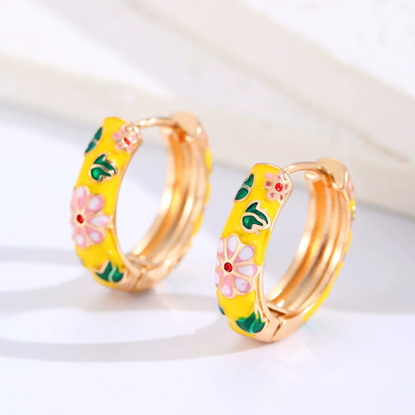 Wholesale Copper Women's Personality Flower Dripping Oil Circle Earring