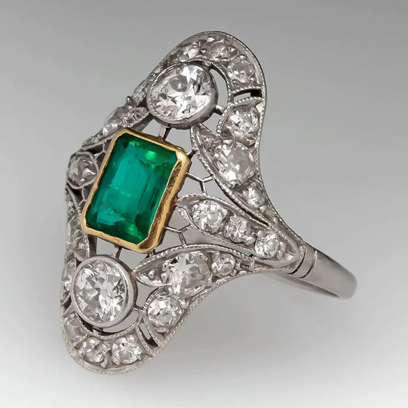 Wholesale Copper Women's Retro Court Style Geometric Hollow Pattern Zircon Ring Accessories