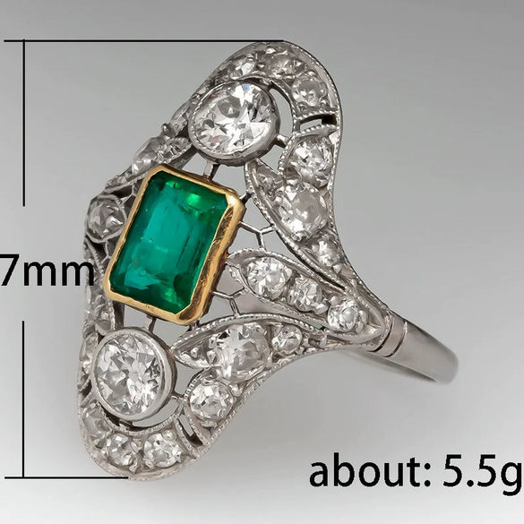 Wholesale Copper Women's Retro Court Style Geometric Hollow Pattern Zircon Ring Accessories