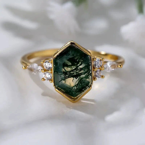Wholesale Copper Women's Retro Geometric Marquise Hexagonal Ring Set With Zirconia