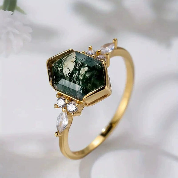 Wholesale Copper Women's Retro Geometric Marquise Hexagonal Ring Set With Zirconia